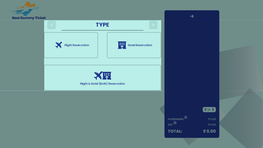 Dummy ticket booking page showing the Flight Reservation option